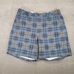 Reebok Golf Shorts Plaid Flat Front‎ Moisture Wicking Blue Gray Mens Size 42